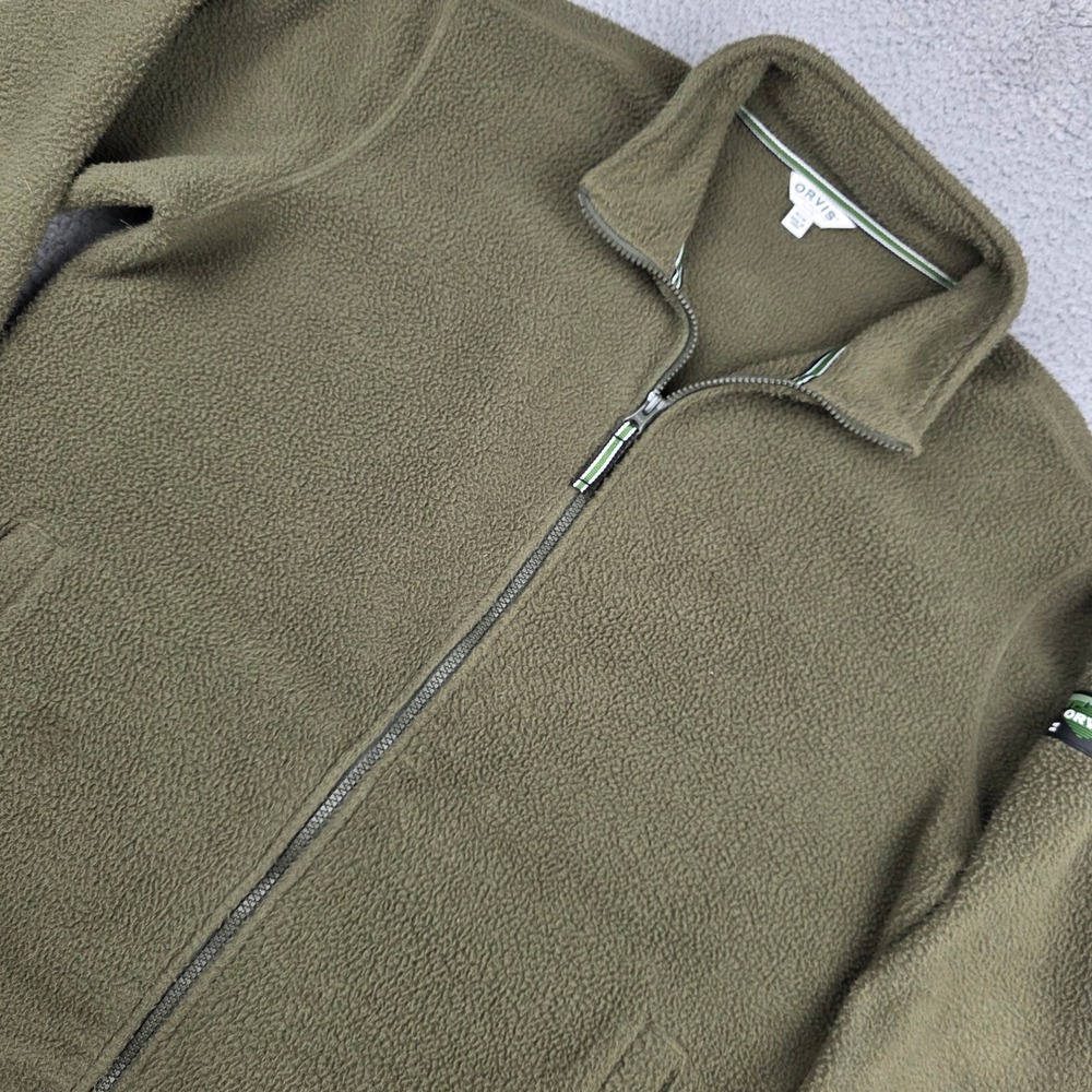 Orvis Full Zip Fleece Jacket Mens Medium Olive Green Mock Neck Outdoor Midweight